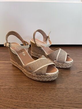 Viscata Beige Espadrille Wedge Sandals with Ankle Strap